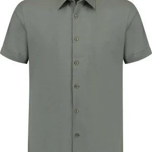 Korte mouw linnen katoen grijs-groen