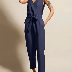 Dames Jumpsuit Luchtig Linnen Look Met Tailleband
