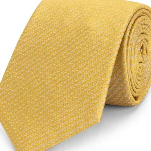 Stropdas zijde print ruitjes geel