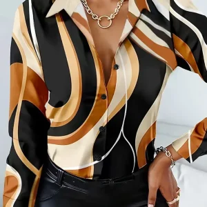 Dames Shirt Lange Mouwen Geometrisch Patroon Katoen