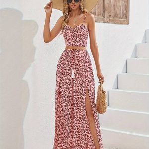 Dames Two Piece Set Bloemdruk Comfy Losse Pasvorm Hoogwaardige Stof