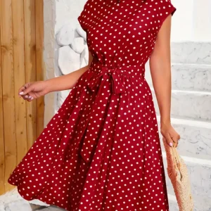 Dames Jurk Polka Dot Retro Vloeiende Stof voor Lente en Zomer