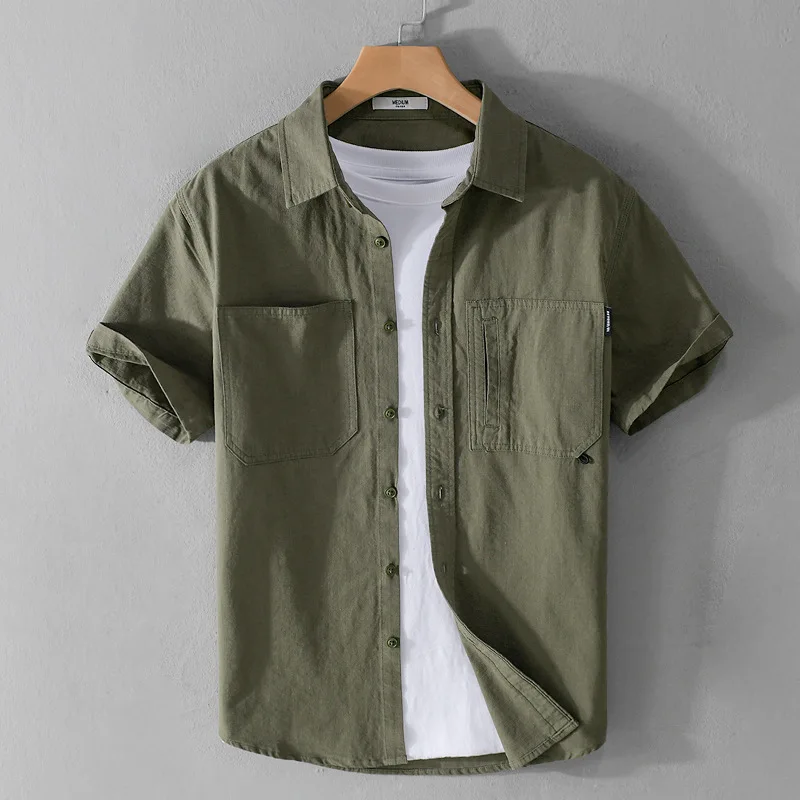 Heren Overhemd Casual Effen Katoen Ademend Regular Fit - Afbeelding 3