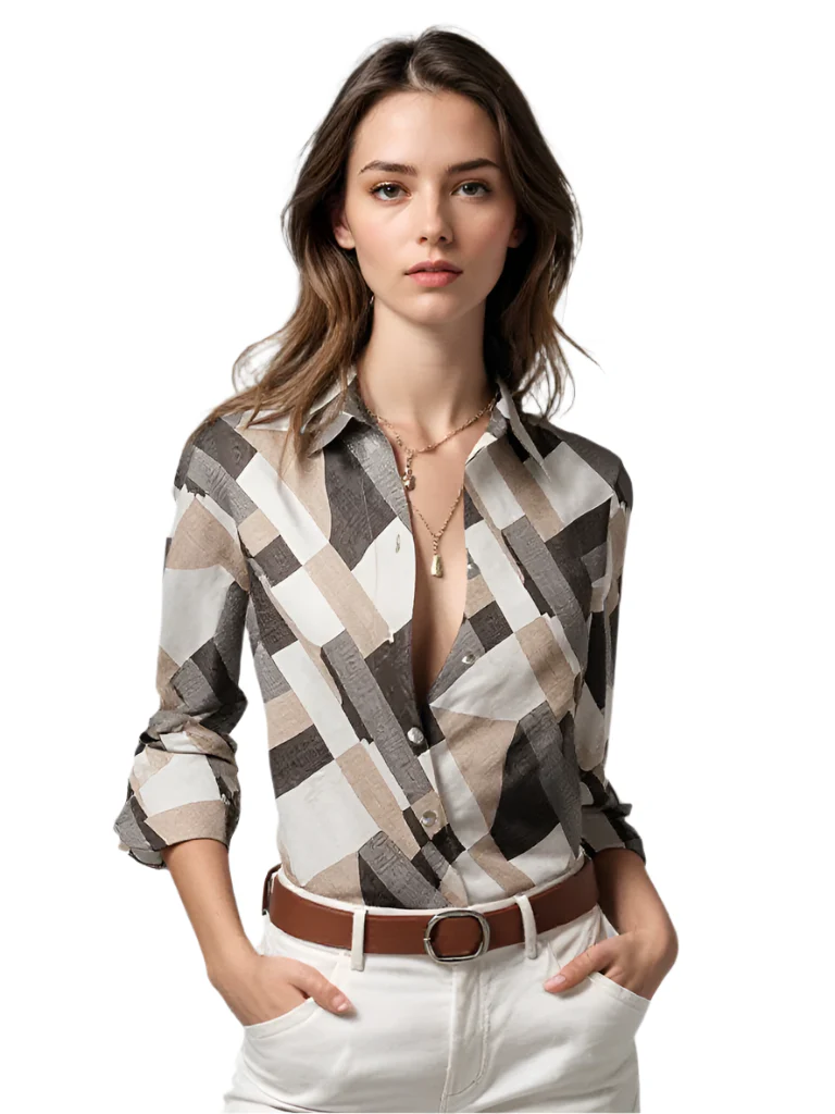 Dames Blouse Casual Ademend Materiaal Uniek Patroon - Afbeelding 2