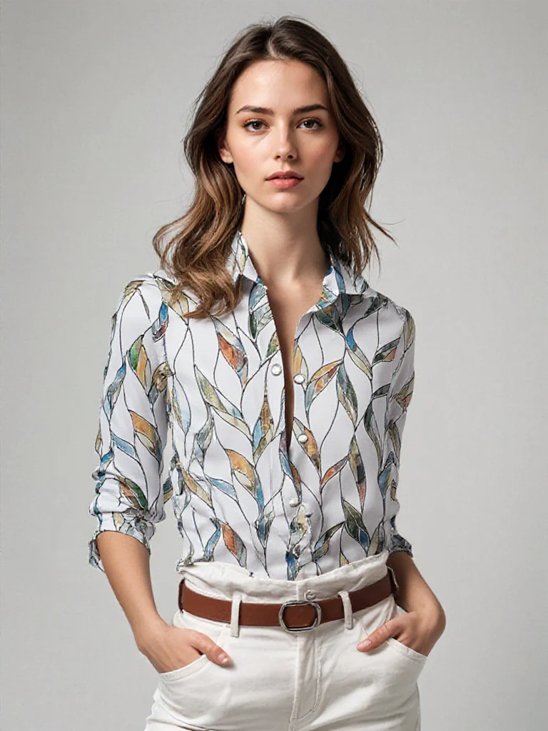 Dames Blouse Casual Ademend Materiaal Uniek Patroon - Afbeelding 3