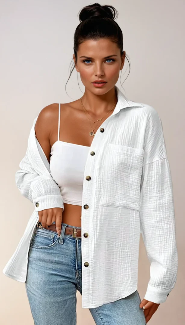 Dames Blouse Relaxed Fit Katoen - Afbeelding 3