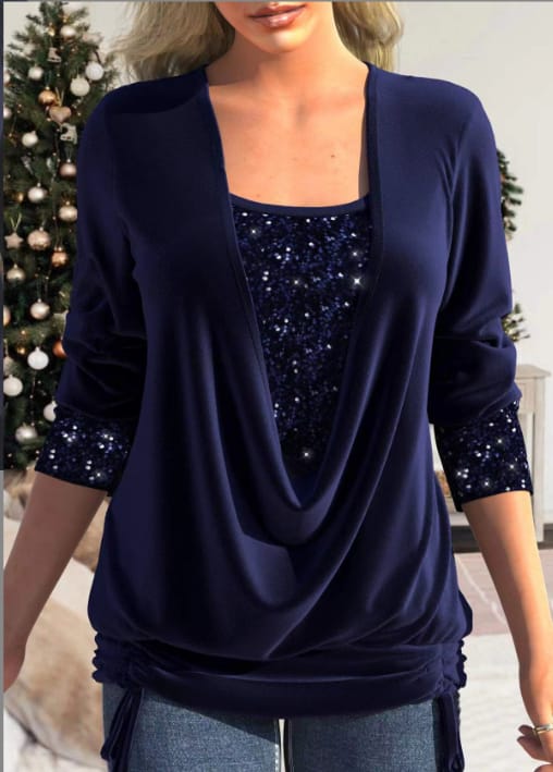 Dames Blouse met Gedrapeerde Halslijn en Pailletten - Afbeelding 8