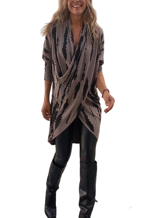 Dames Casual Tie-Dye Top met Gekruiste Voorkant en Lange Mouwen - Afbeelding 2