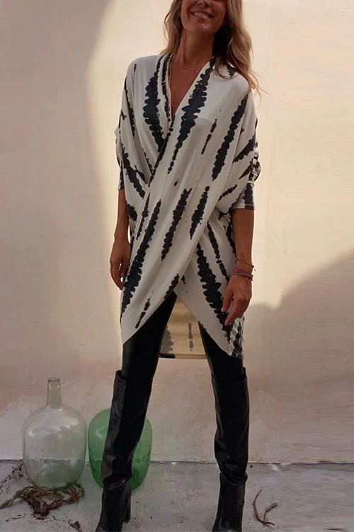 Dames Casual Tie-Dye Top met Gekruiste Voorkant en Lange Mouwen - Afbeelding 4