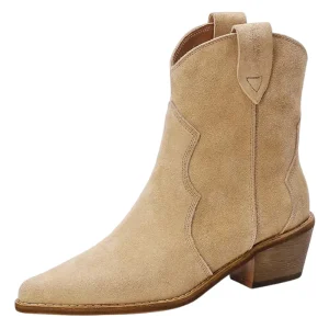Dames Cowboylaarzen Beige Suède Look Traditionele Westernstijl met Rubberen Zool