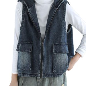 Dames Denim Mouwloze Vest met Ritszakken