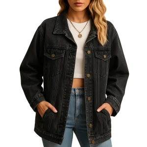 Dames Denim Winterjas met Knopen