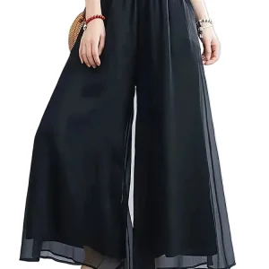 Dames Flared Broek met Losse Pasvorm en Doorzichtige Overlay