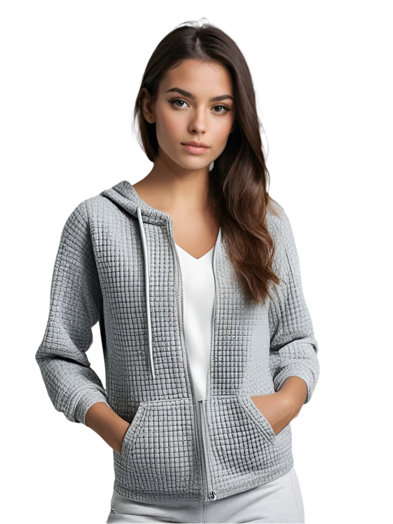 Dames Hoodie Vest Casual Wafelstructuur met Rits en Capuchon - Afbeelding 2