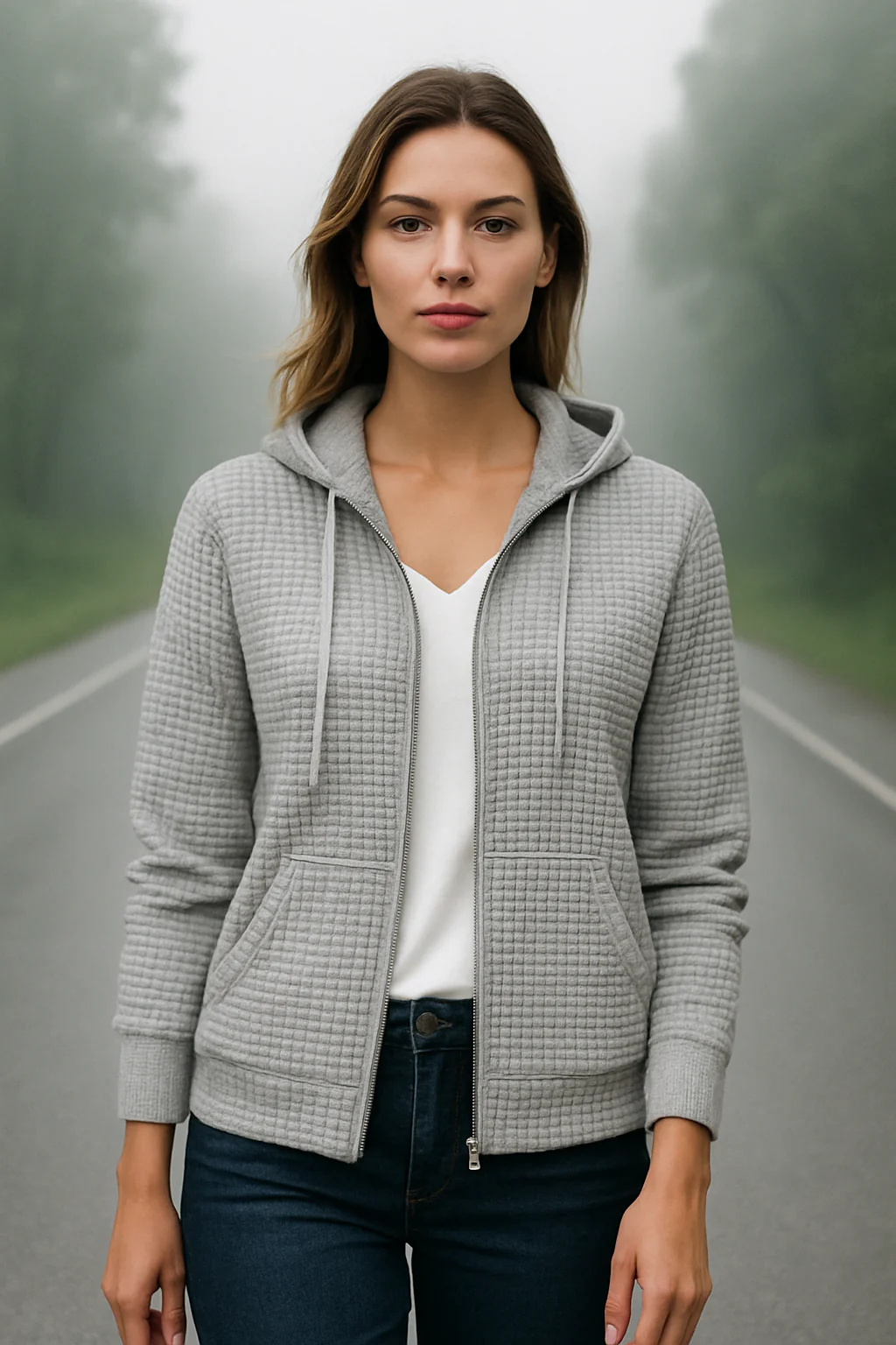 Dames Hoodie Vest Casual Wafelstructuur met Rits en Capuchon - Afbeelding 3