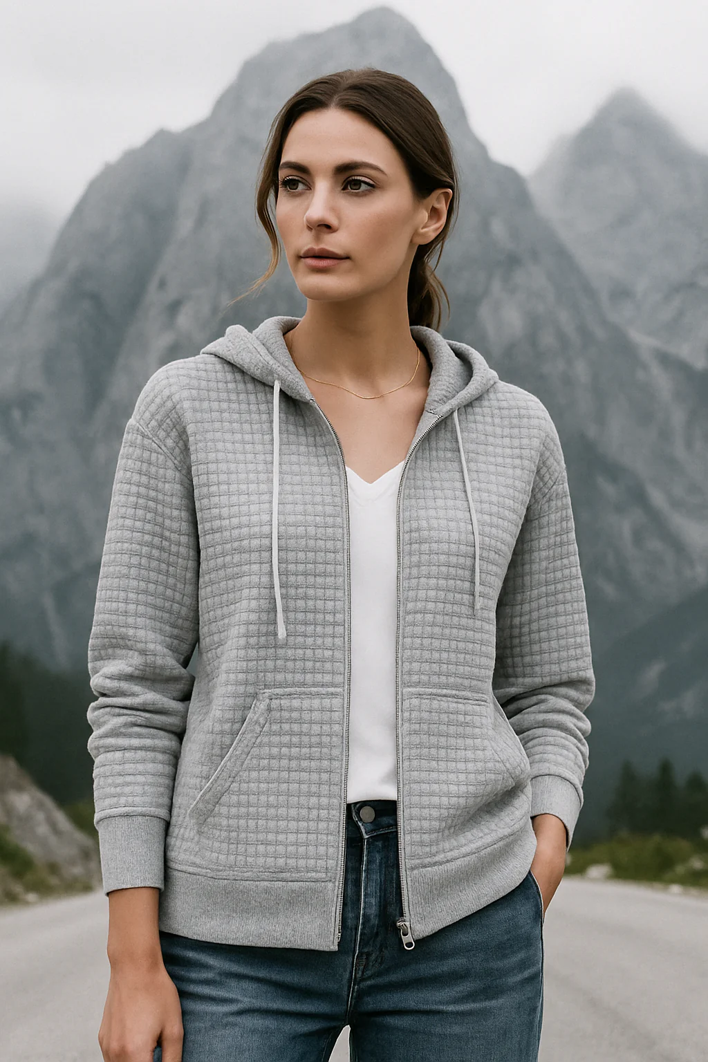 Dames Hoodie Vest Casual Wafelstructuur met Rits en Capuchon - Afbeelding 4