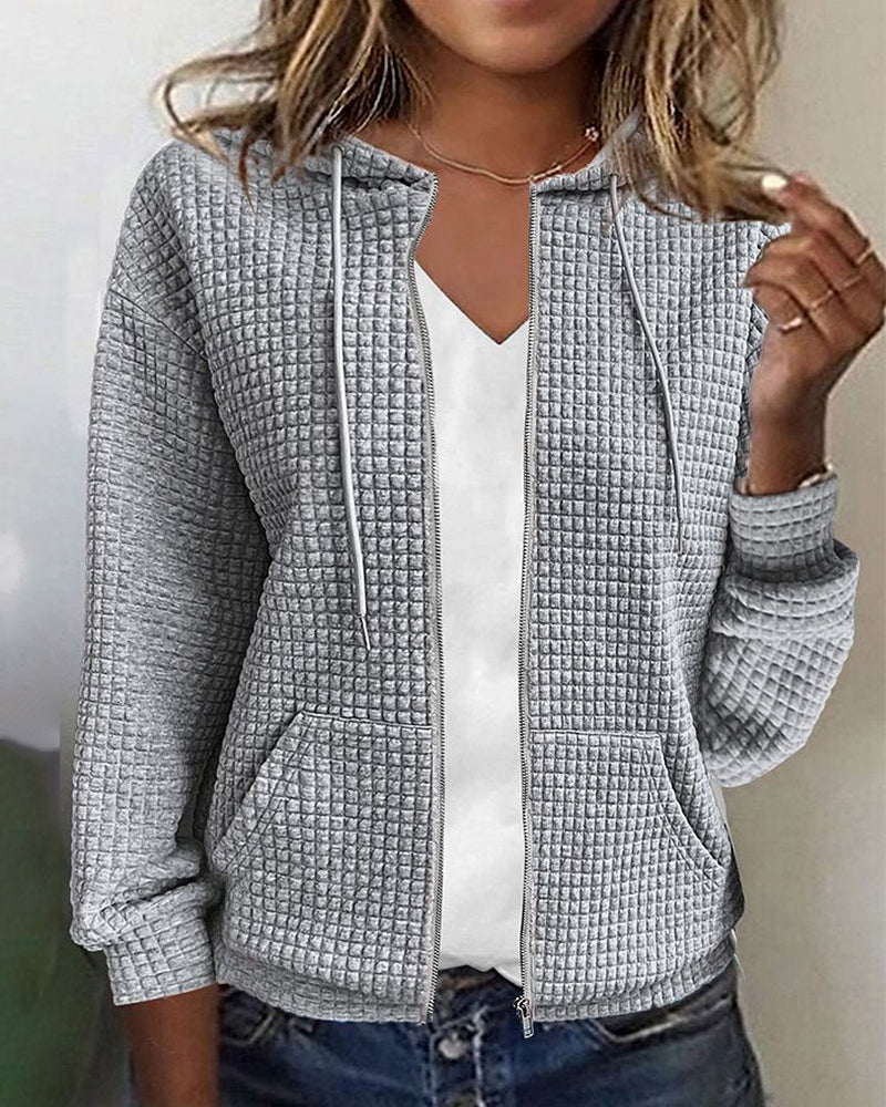 Dames Hoodie Vest Casual Wafelstructuur met Rits en Capuchon - Afbeelding 5