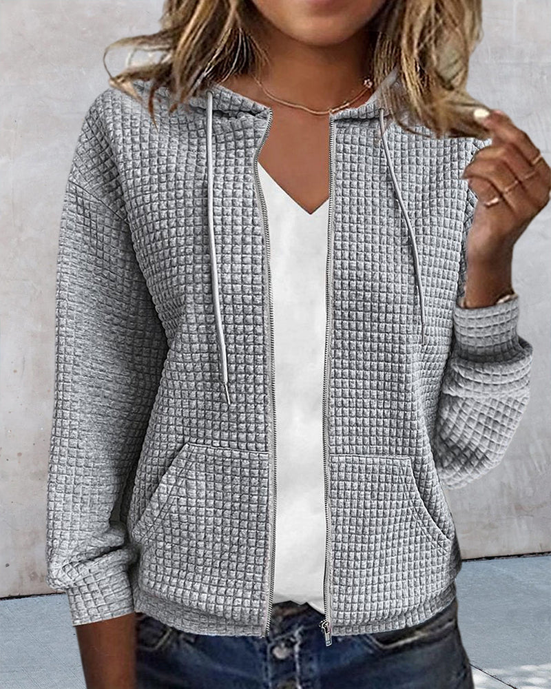 Dames Hoodie Vest Casual Wafelstructuur met Rits en Capuchon - Afbeelding 6