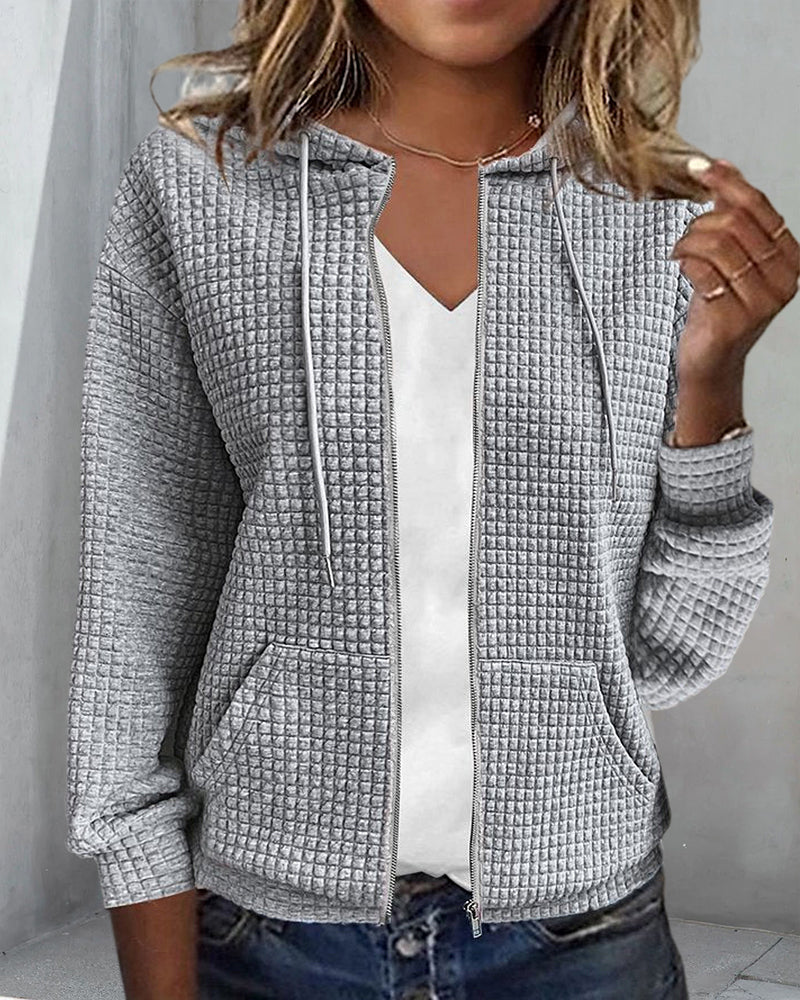 Dames Hoodie Vest Casual Wafelstructuur met Rits en Capuchon - Afbeelding 7