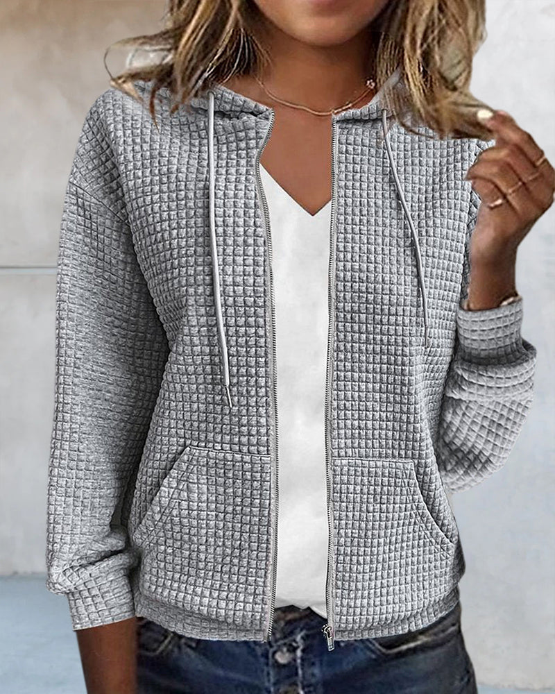 Dames Hoodie Vest Casual Wafelstructuur met Rits en Capuchon - Afbeelding 8