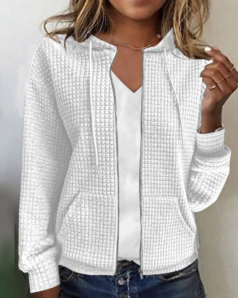 Dames Hoodie Vest Casual Wafelstructuur met Rits en Capuchon - Afbeelding 9
