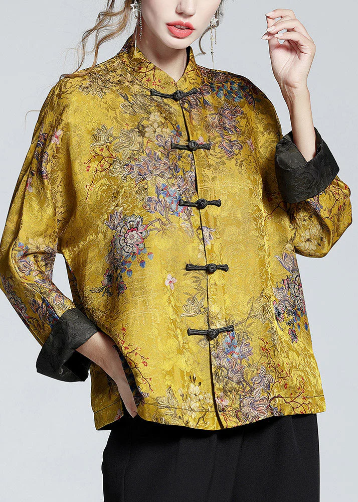 Dames Jas Winter Lange Mouwen Kraagjas met Print in Goudbruin - Afbeelding 5