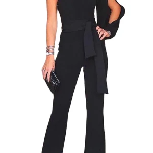 Dames Jumpsuit met Eén Schouder en Splitmouwen