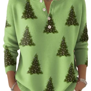 Dames Kersttrui met Knoopsluiting en Print