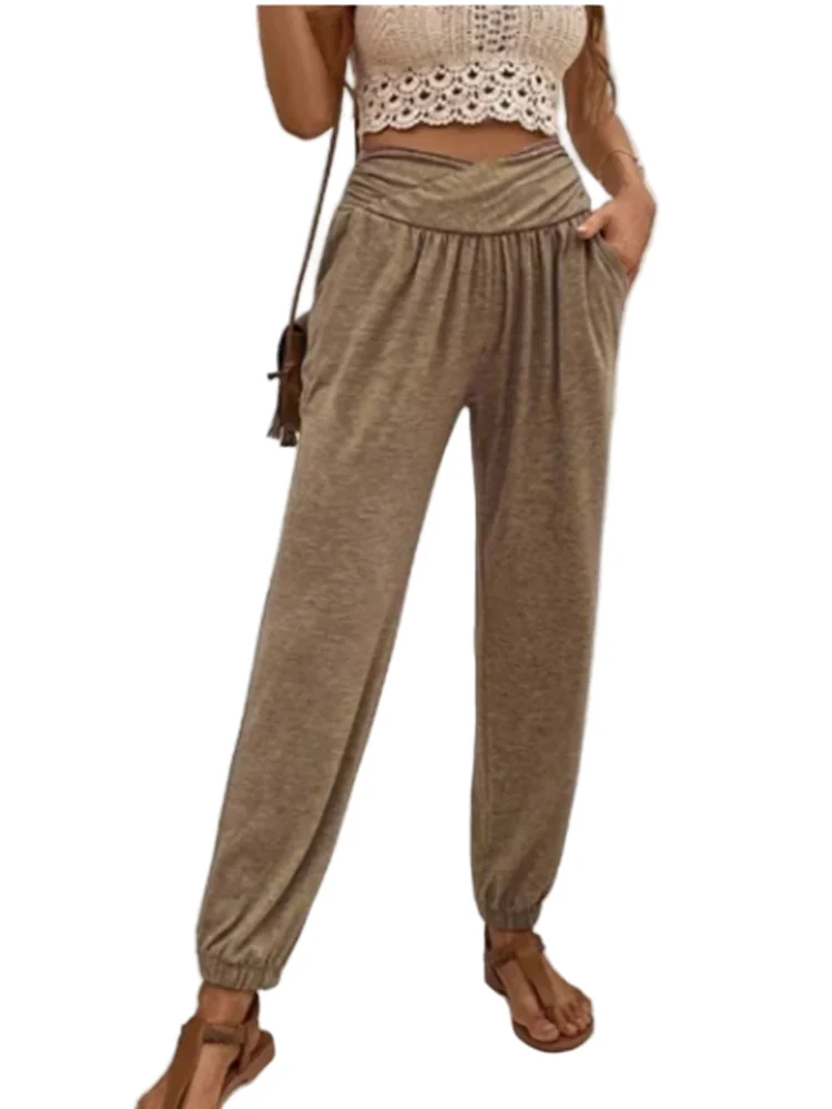 Dames Lange Broek Hoge Taille Met Zakken Casual Pasvorm