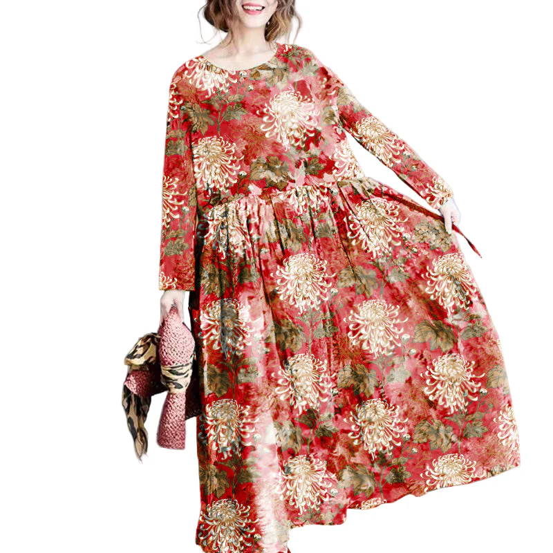 Dames Maxi Jurk Lange Linnen Bloemenprint