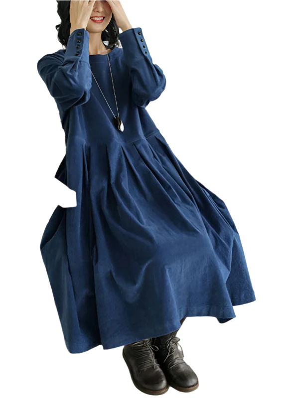 Dames Midi Jurk Katoen Corduroy Lange Mouwen - Afbeelding 2