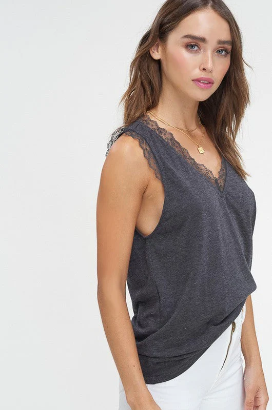 Dames Mouwloze Top V-Hals Jersey Bicolor - Afbeelding 5