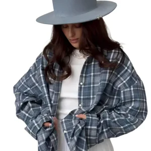 Dames Oversized Geruite Overhemd Katoenmix Casual