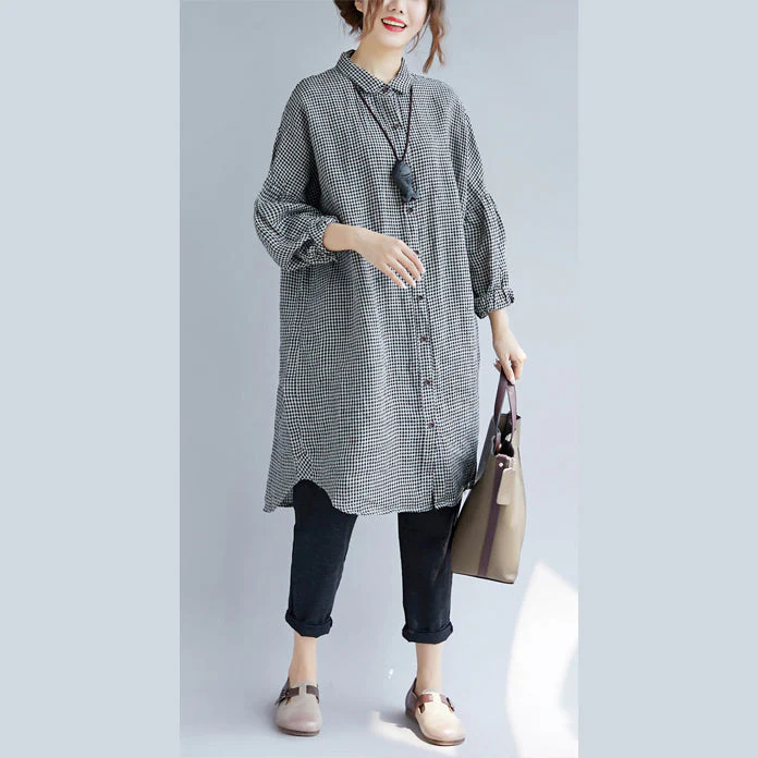 Dames Oversized T-shirt met Geruite Print en Omgeslagen Kraag - Afbeelding 5