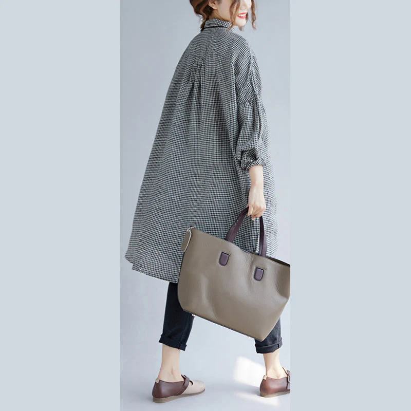 Dames Oversized T-shirt met Geruite Print en Omgeslagen Kraag - Afbeelding 6