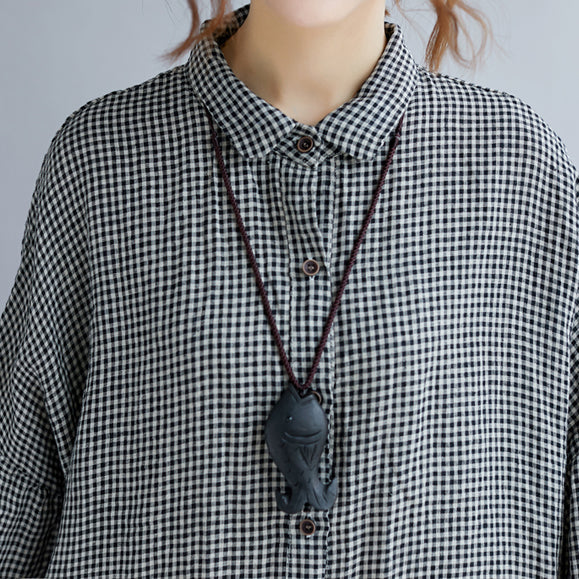 Dames Oversized T-shirt met Geruite Print en Omgeslagen Kraag - Afbeelding 7