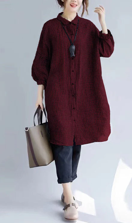 Dames Oversized T-shirt met Geruite Print en Omgeslagen Kraag - Afbeelding 9