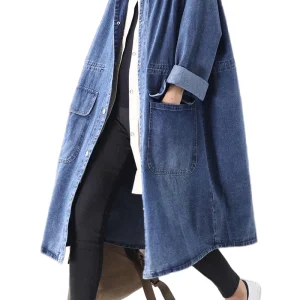 Dames Plus Size Box Coat met Staande Kraag en Trekkoord