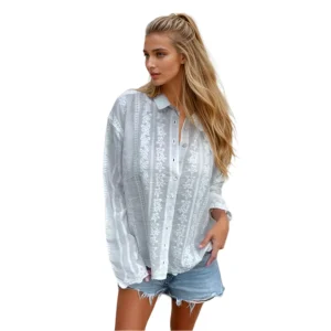 Dames Polo Kraag Blouse met Kant Detailing