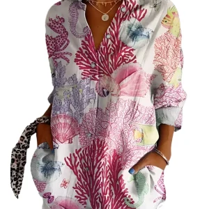 Dames Shirt Bloemenpatroon Button-Up Katoen Polyester