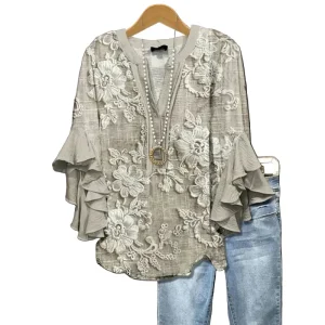 Dames T-shirt met Bloemmotief en Ruches