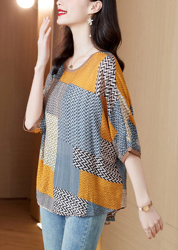 Dames Top met O-hals en Halve Mouw in Print Patchwork - Afbeelding 4