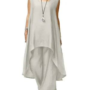 Dames Twee-Piece Set Irregulaire Mouwloze Wijde Pantalon