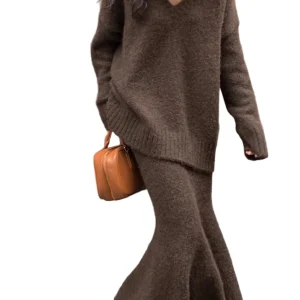 Dames Twee-delige Set Gebreide Trui en Maxirok