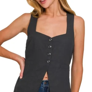 Dames Vest Strikdetail Linnen Stijl