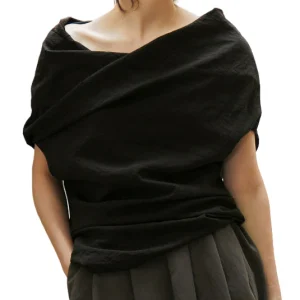 Dames Zwarte Katoenen Shirt met Uitsnijding