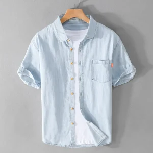 Heren Overhemd Denim Casual Stijl Ademend Materiaal