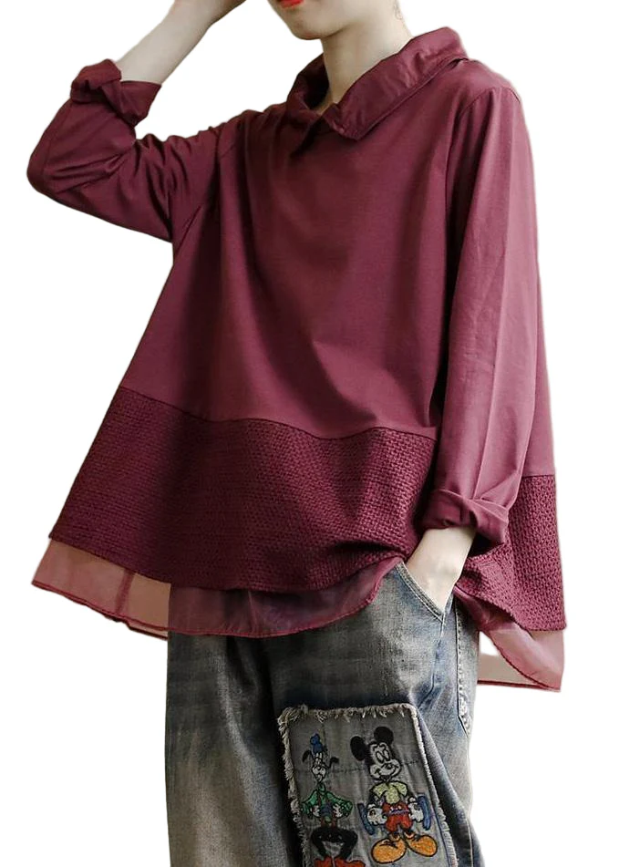 Dames Baggy Shirt met Patchwork en Kraag