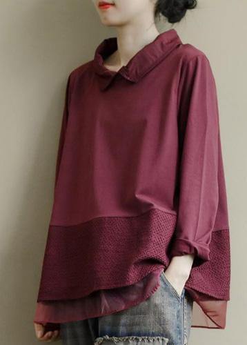 Dames Baggy Shirt met Patchwork en Kraag - Afbeelding 3