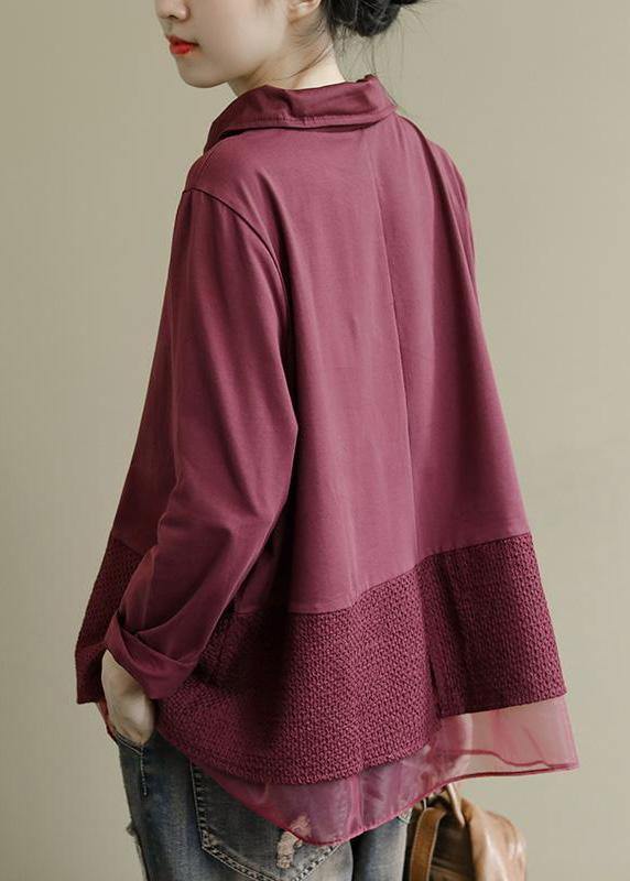 Dames Baggy Shirt met Patchwork en Kraag - Afbeelding 4